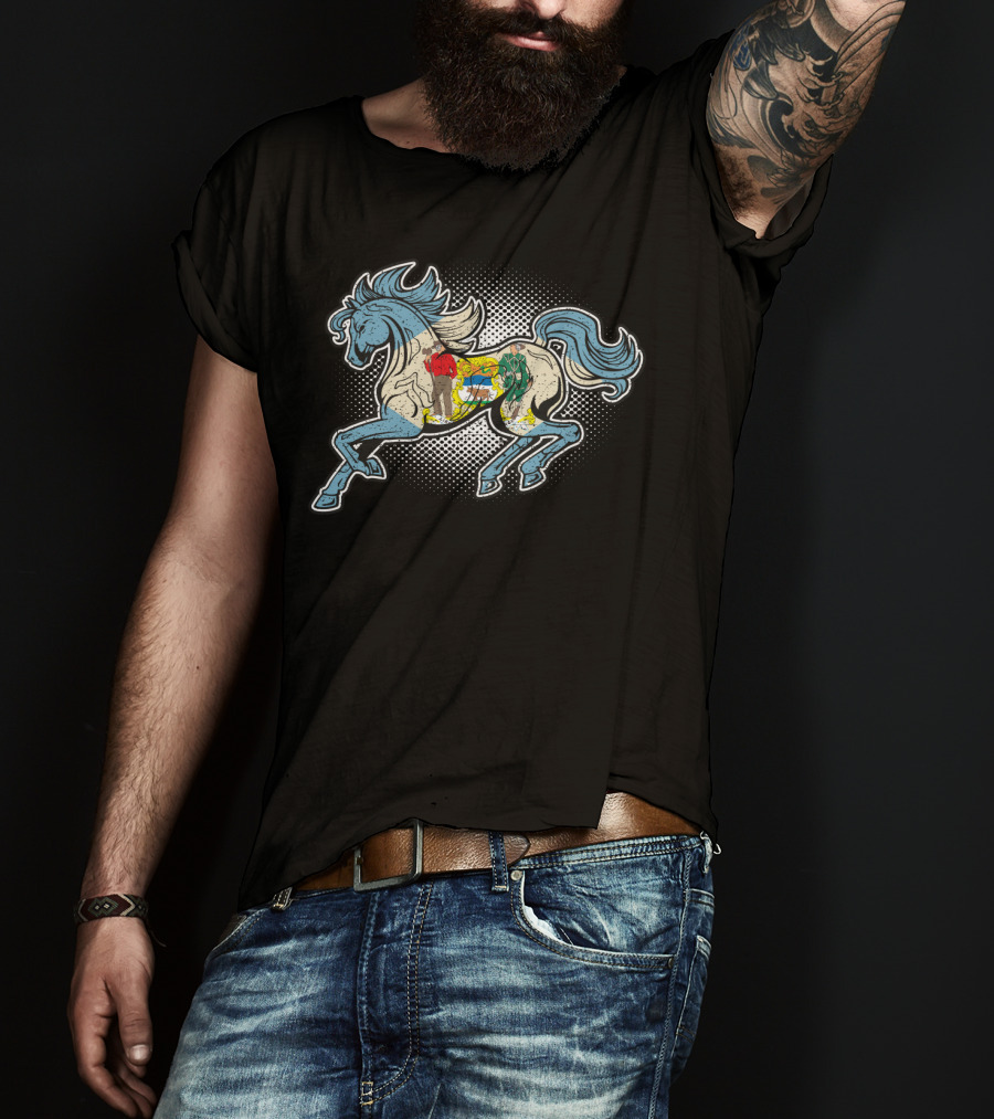 Delaware State Flag Beautiful Galloping Horse Riding Spirit T-Shirt