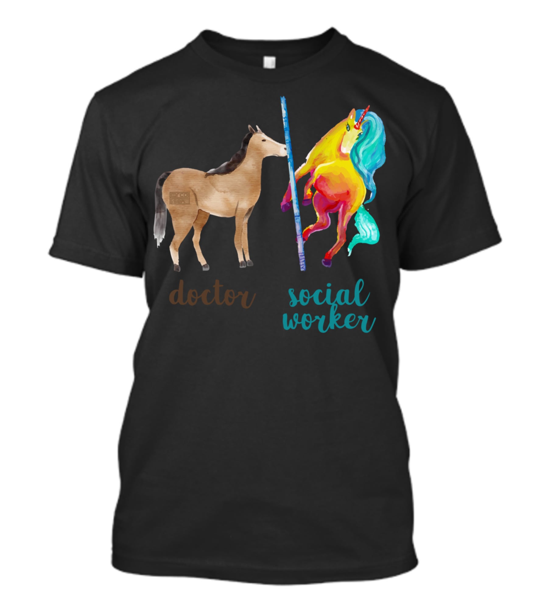 Doctor Horse And Social Worker Unicorn With Pole T-Shirt