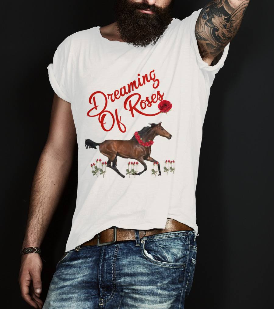 Dreaming Of Roses Horse With Red Floral Accents T-Shirt