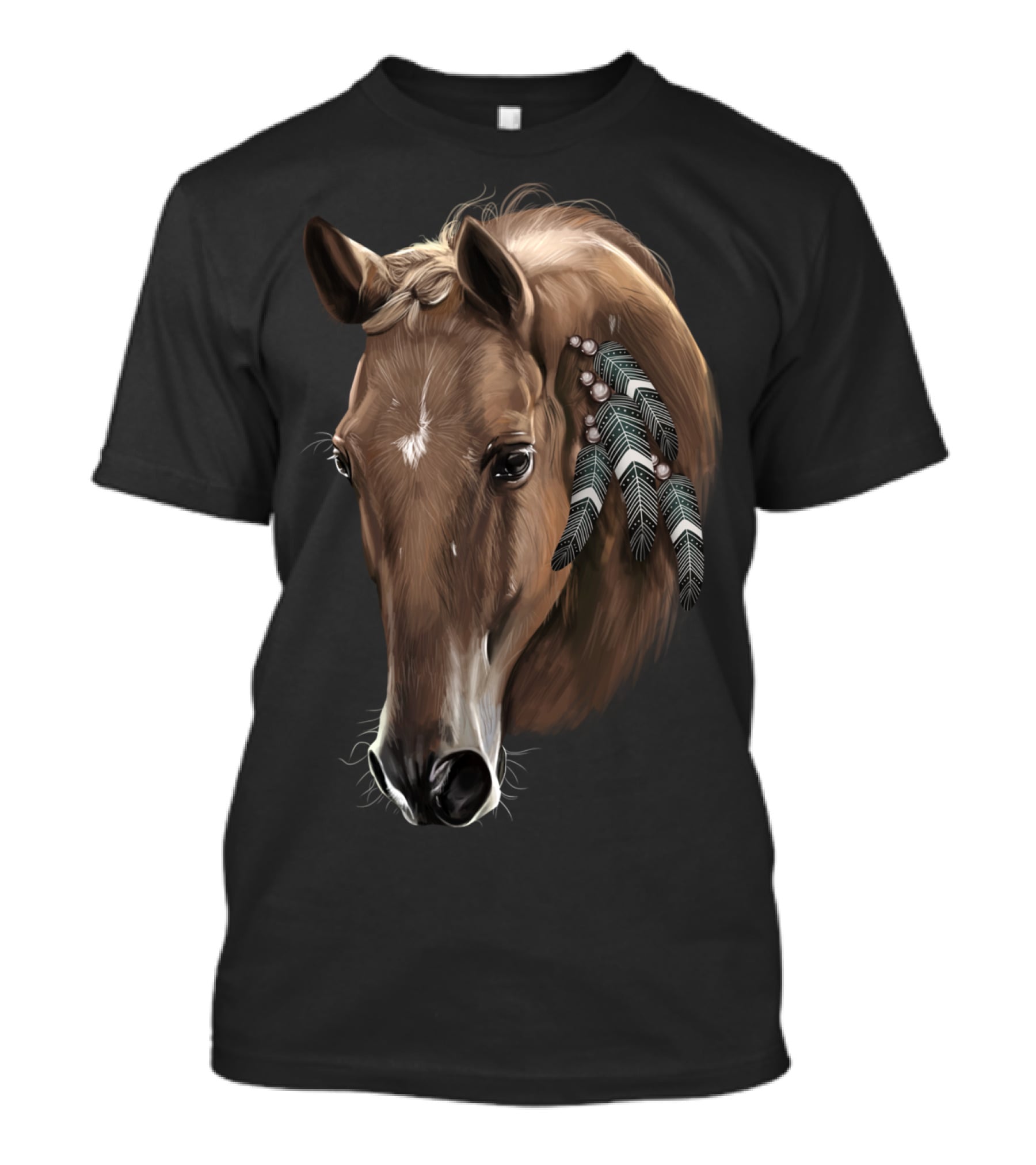 Cute Brown Tribal Horse With Feather Adornments T-Shirt