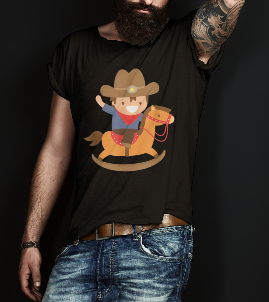 Cute Cowboy Riding Rocking Horse With Hat And Star T-Shirt