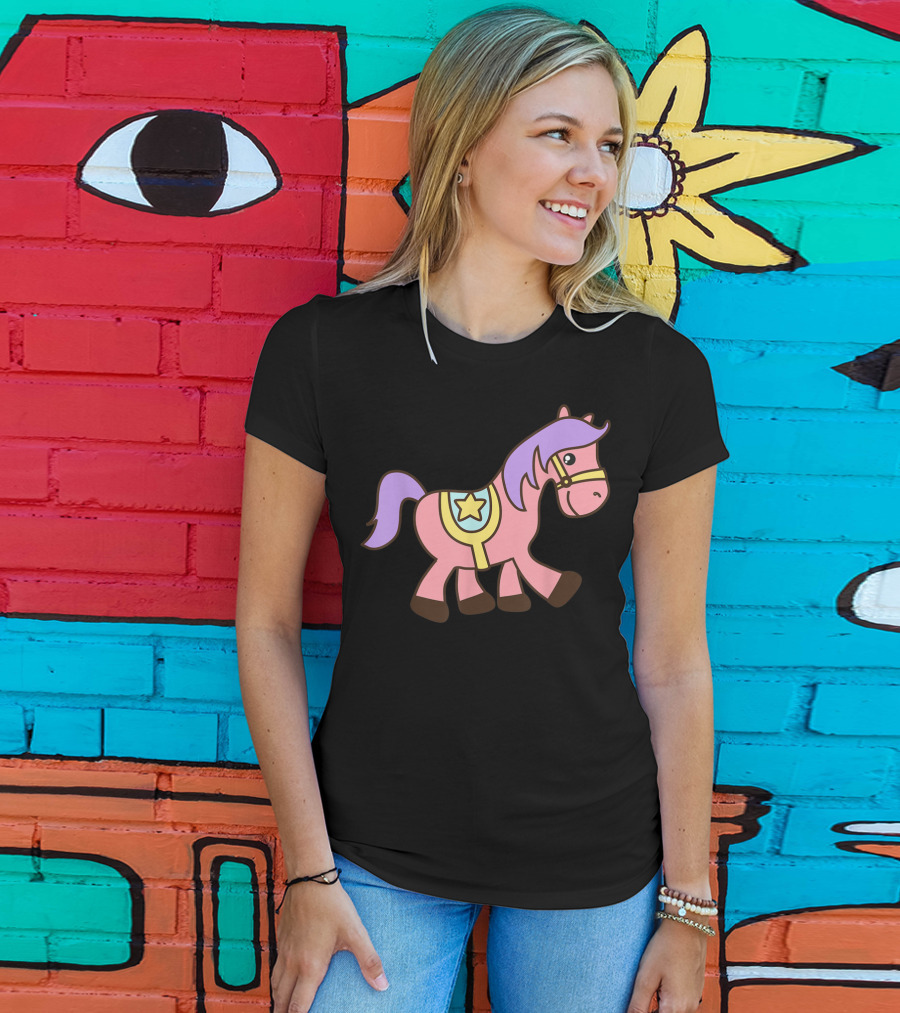 Happy Pink Pony With Purple Mane And Star Saddle T-Shirt