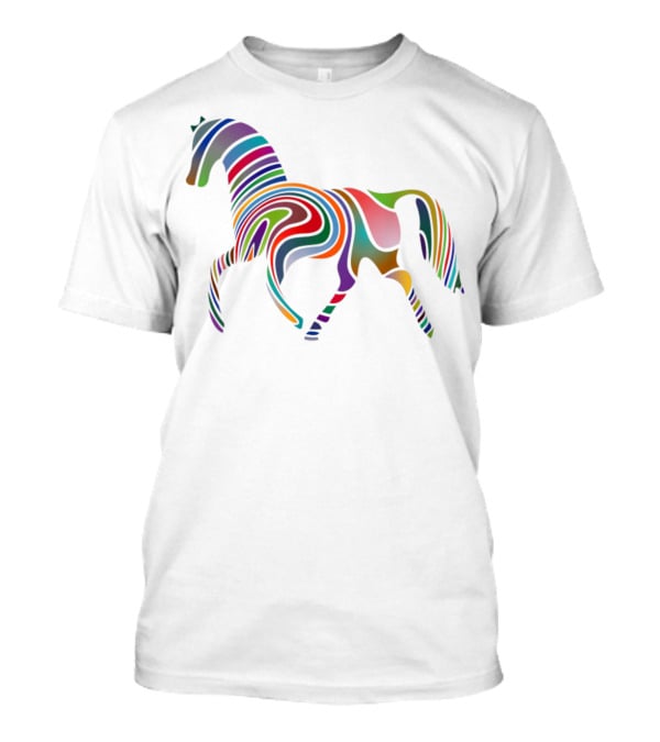 Dancing Rainbow Horse Groovy Psychedelic Stripes T-Shirt