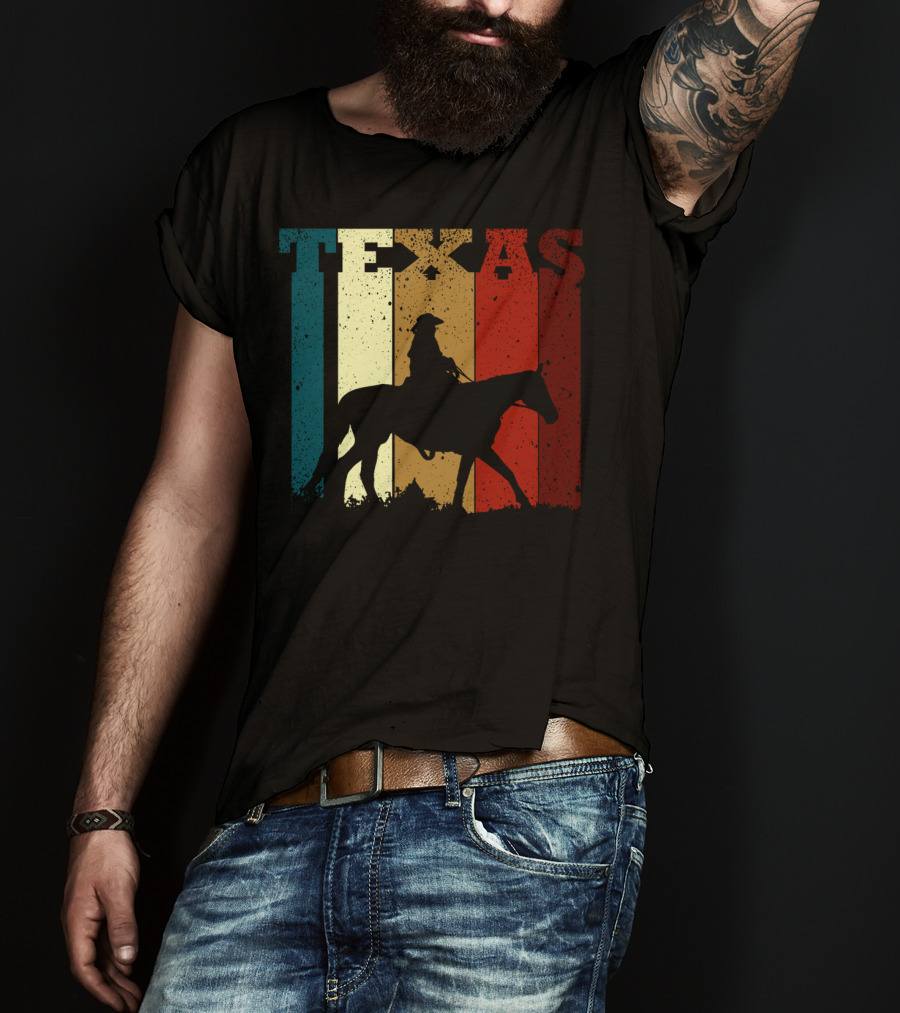 Texas Vintage Cowboy Horse Silhouette Distressed Stripes T-Shirt
