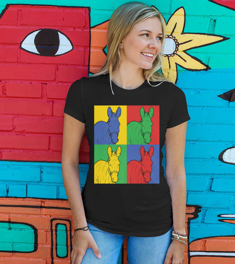 Donkey Horse Pop Art In Bold Warhol Style Quadrants T-Shirt