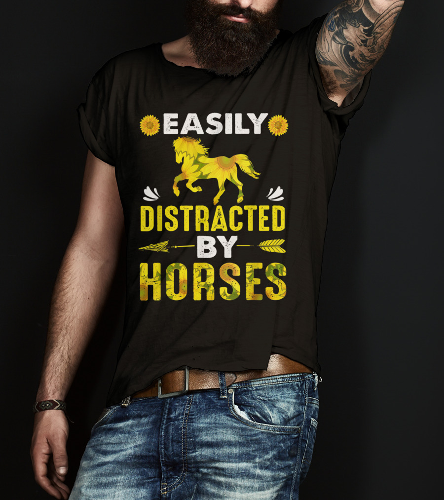 Easily Distracted By Horses Sunflower Horse T-Shirt