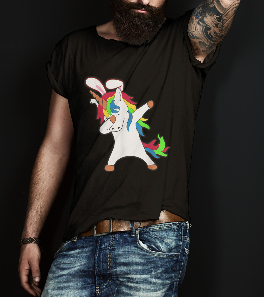 Easter Bunny Dabbing Unicorn With Rabbit Ears T-Shirt