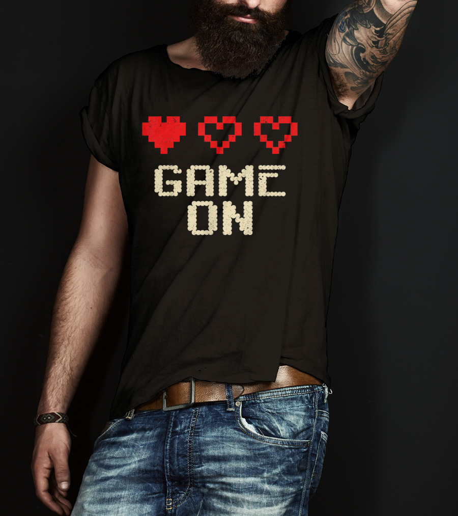 Game On Arcade Classic Gaming 3 Hearts Life Bar T-Shirt