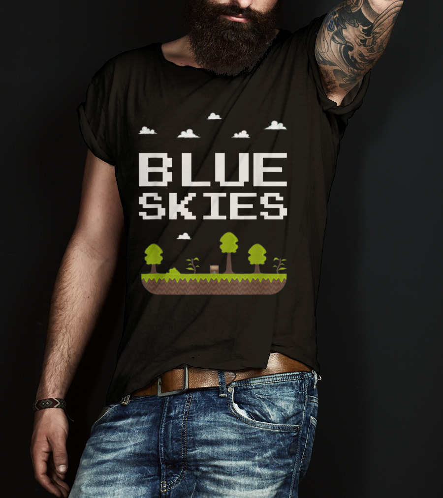 Blue Skies Classic Video Games Gamer Pixelated Trees Landscape T-Shirt
