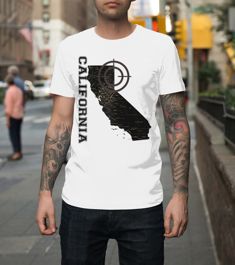 California Maps Classic Fun Black X0 State Outline With Target T-Shirt