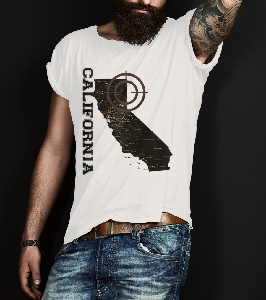 California Maps Classic Fun Black X0 State Outline With Target T-Shirt
