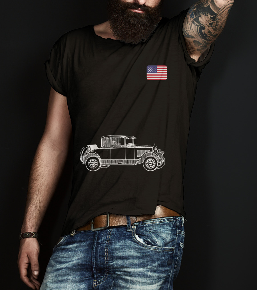 Classic Car USA American Flag Racing Patriotic Vintage Automobile T-Shirt