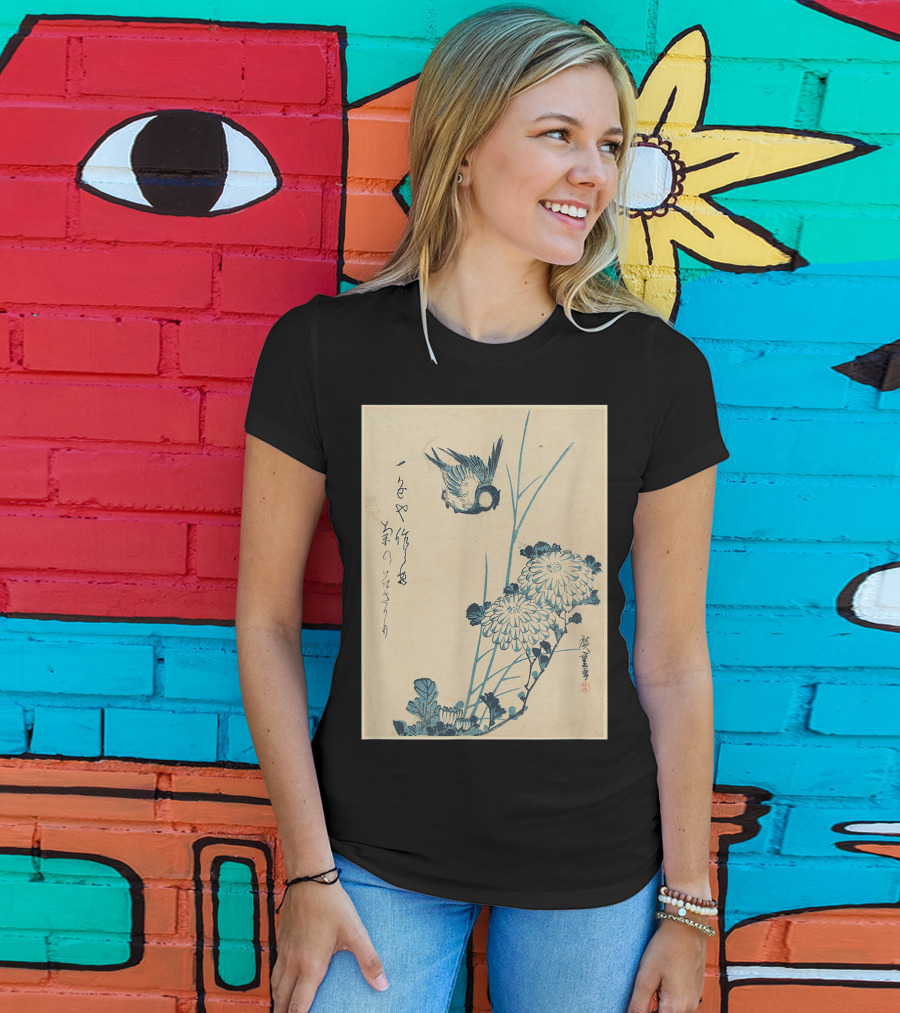 Classic Japanese Art Ukiyo-e Bird And Flowers Streetwear Aesthetic T-Shirt