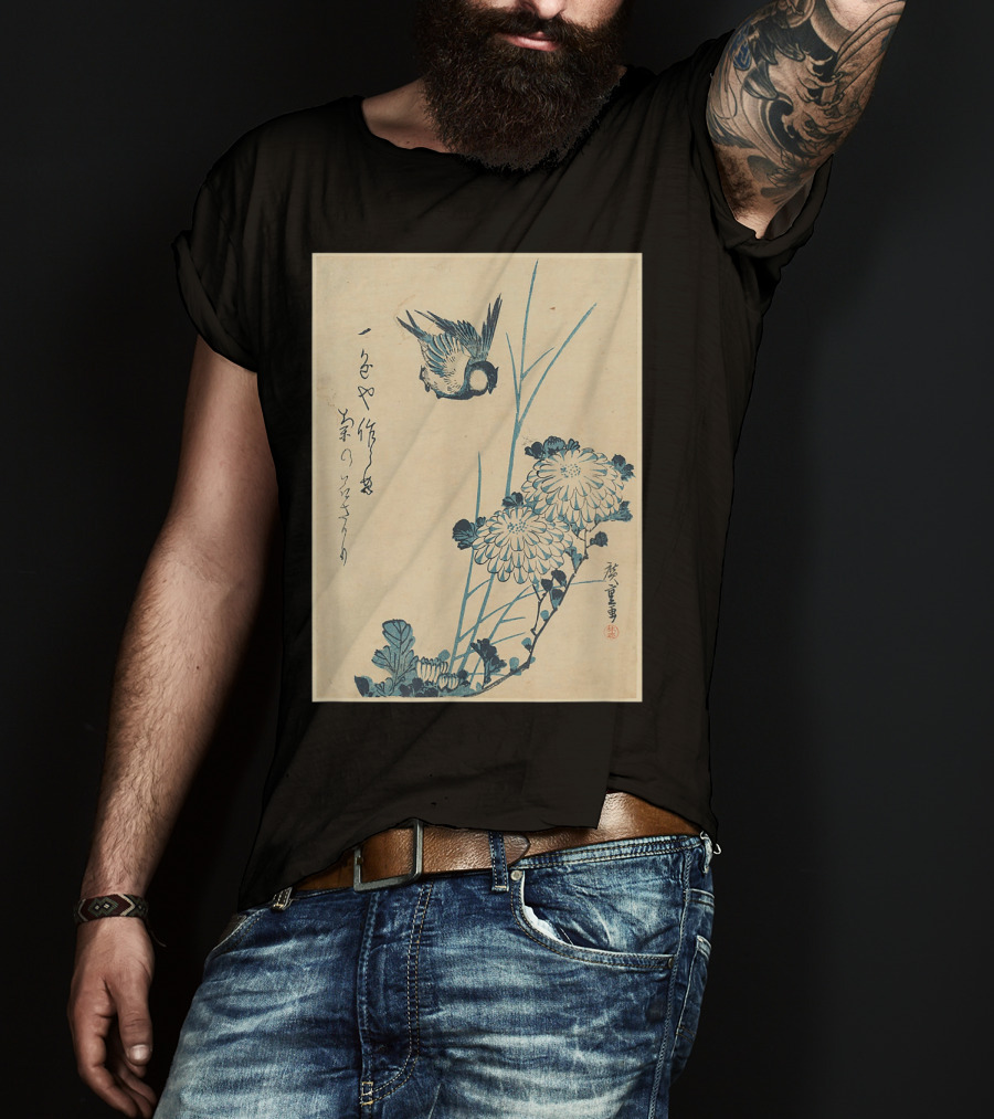 Classic Japanese Art Ukiyo-e Bird And Flowers Streetwear Aesthetic T-Shirt