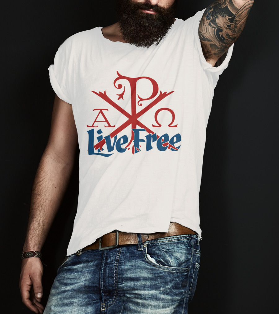Live Free Red Chi Rho Alpha Omega T-Shirt