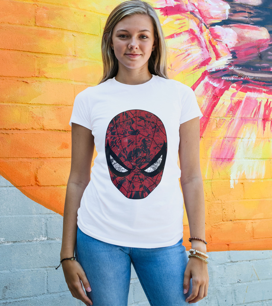 Spiderman Mask Marvel Comic Collage T-Shirt