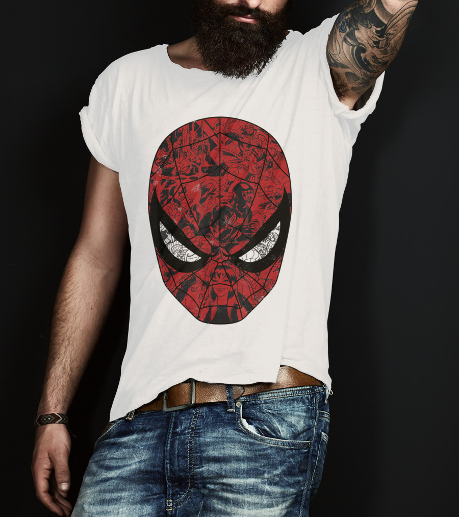 Spiderman Mask Marvel Comic Collage T-Shirt