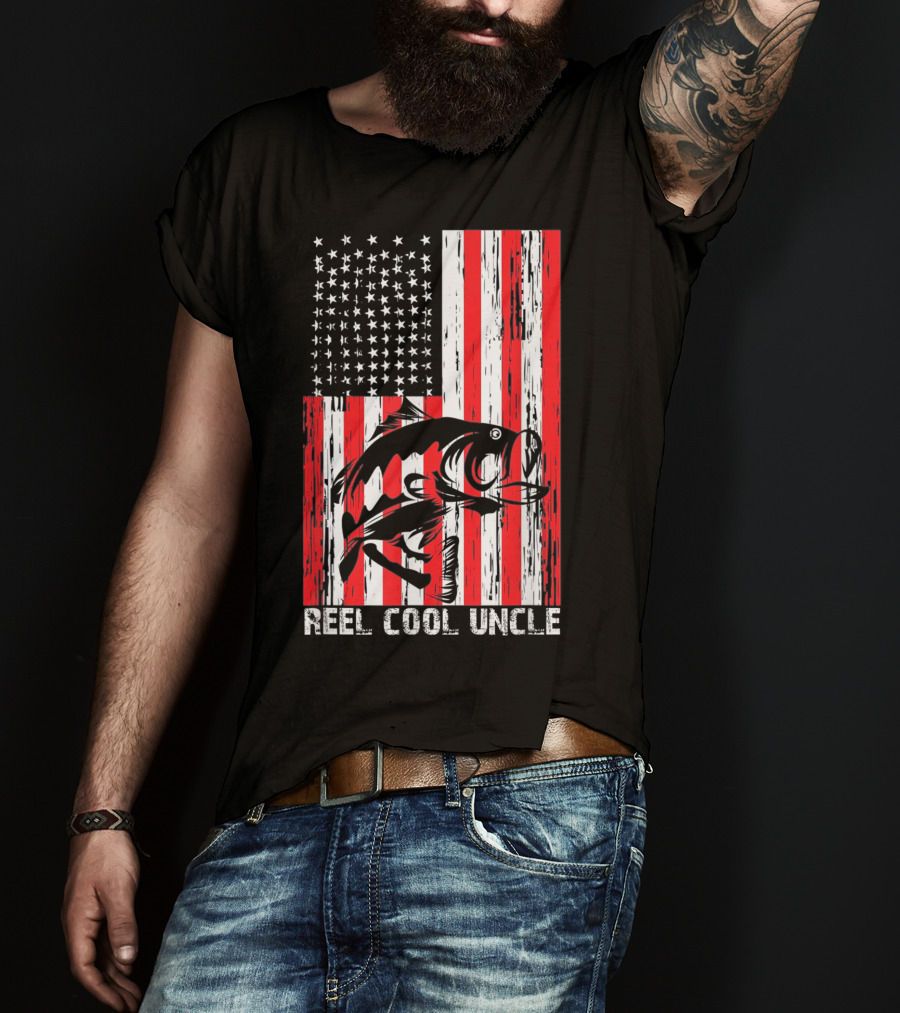 Reel Cool Uncle Vintage Fisherman American Flag T-Shirt