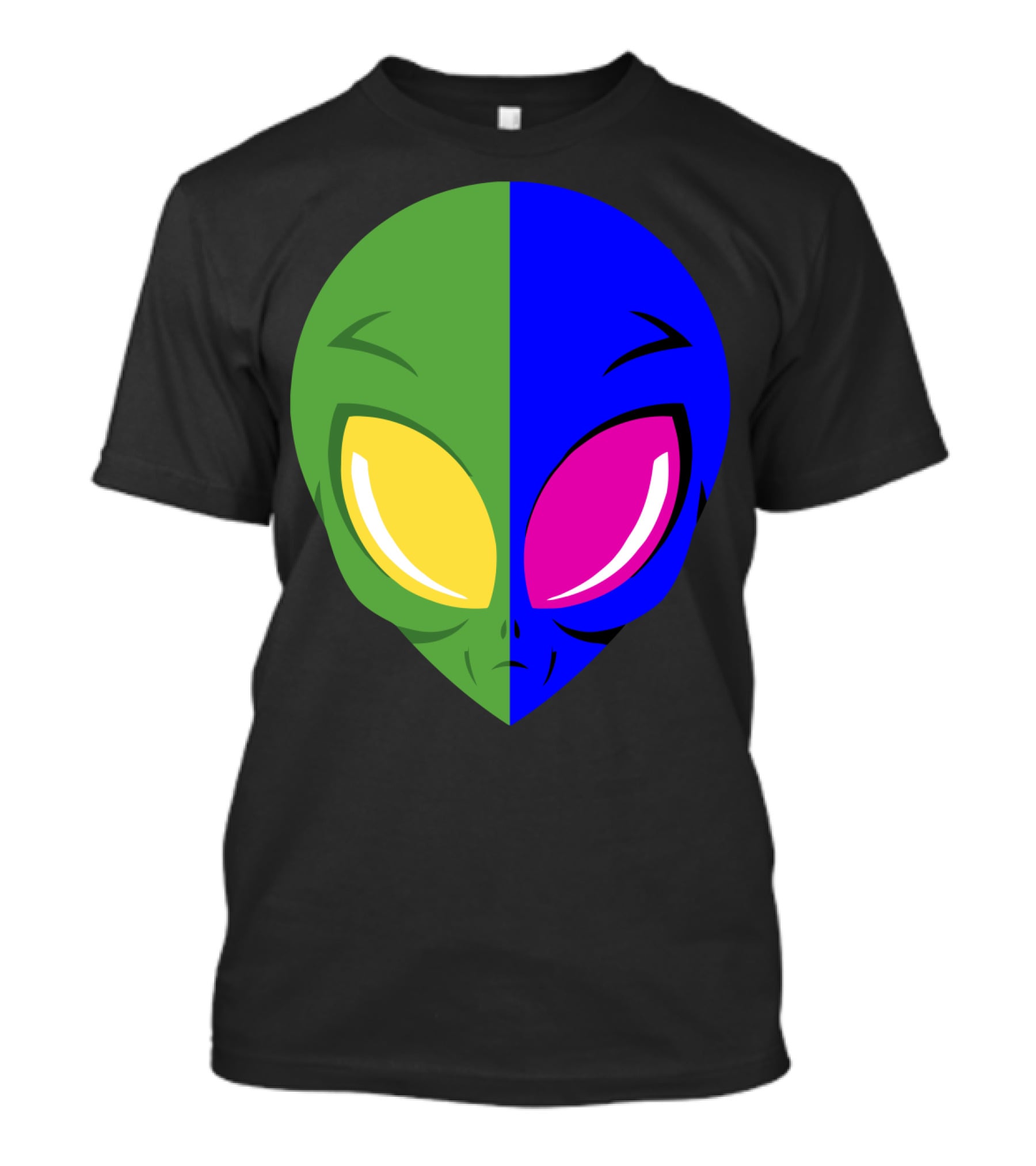 Mens Glow In The Dark Alien Head Dual Colors Green Blue Yellow Pink T-Shirt