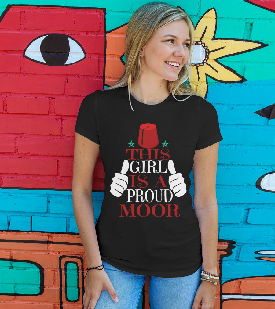 Moorish American This Girl Is A Proud Moor Fez Hat Thumbs Up Stars T-Shirt