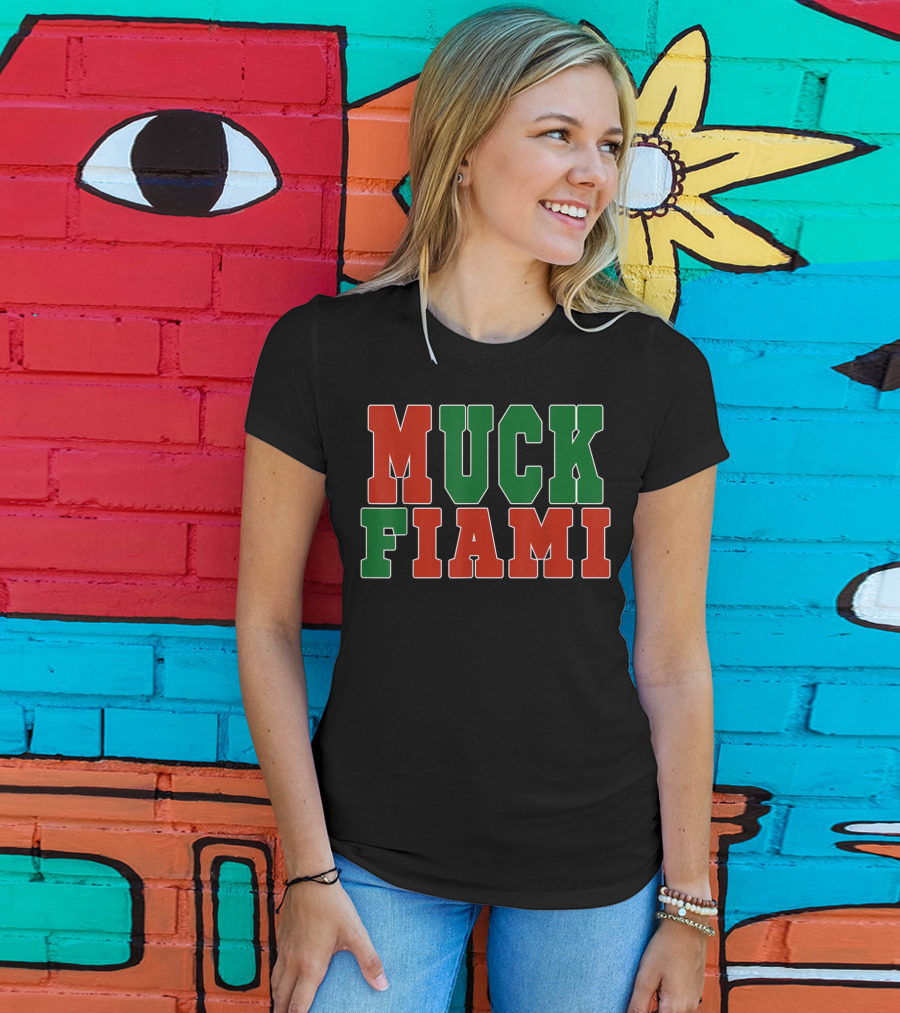 Muck Fiami Funny Miami Hater Red Green Block Letters T-Shirt