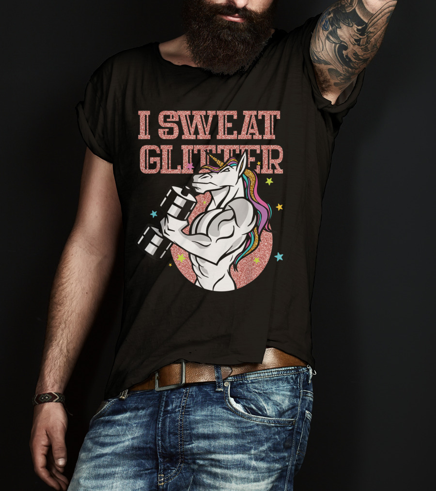 Muscular Unicorn Lifting Dumbbell I Sweat Glitter T-Shirt