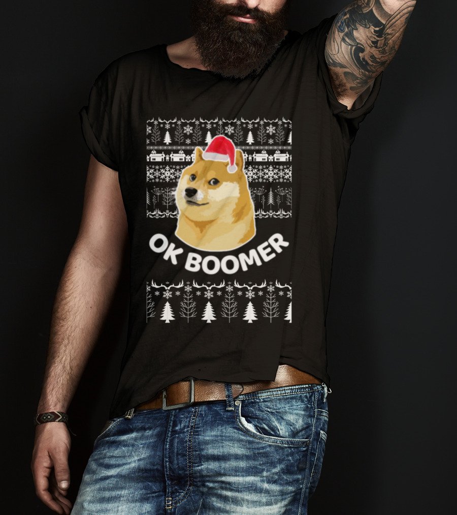 Ok Boomer Doge Santa Hat Ugly Christmas T-Shirt