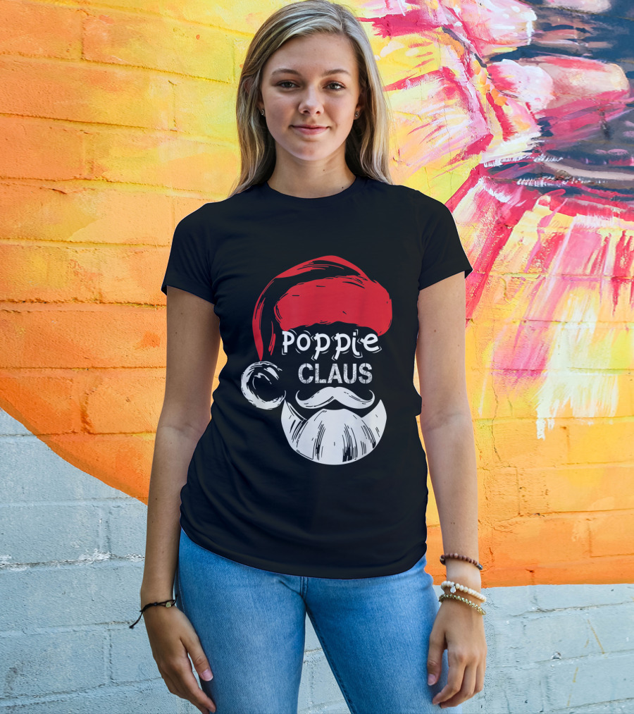 Poppie Claus Santa Hat Christmas Grandpa T-Shirt