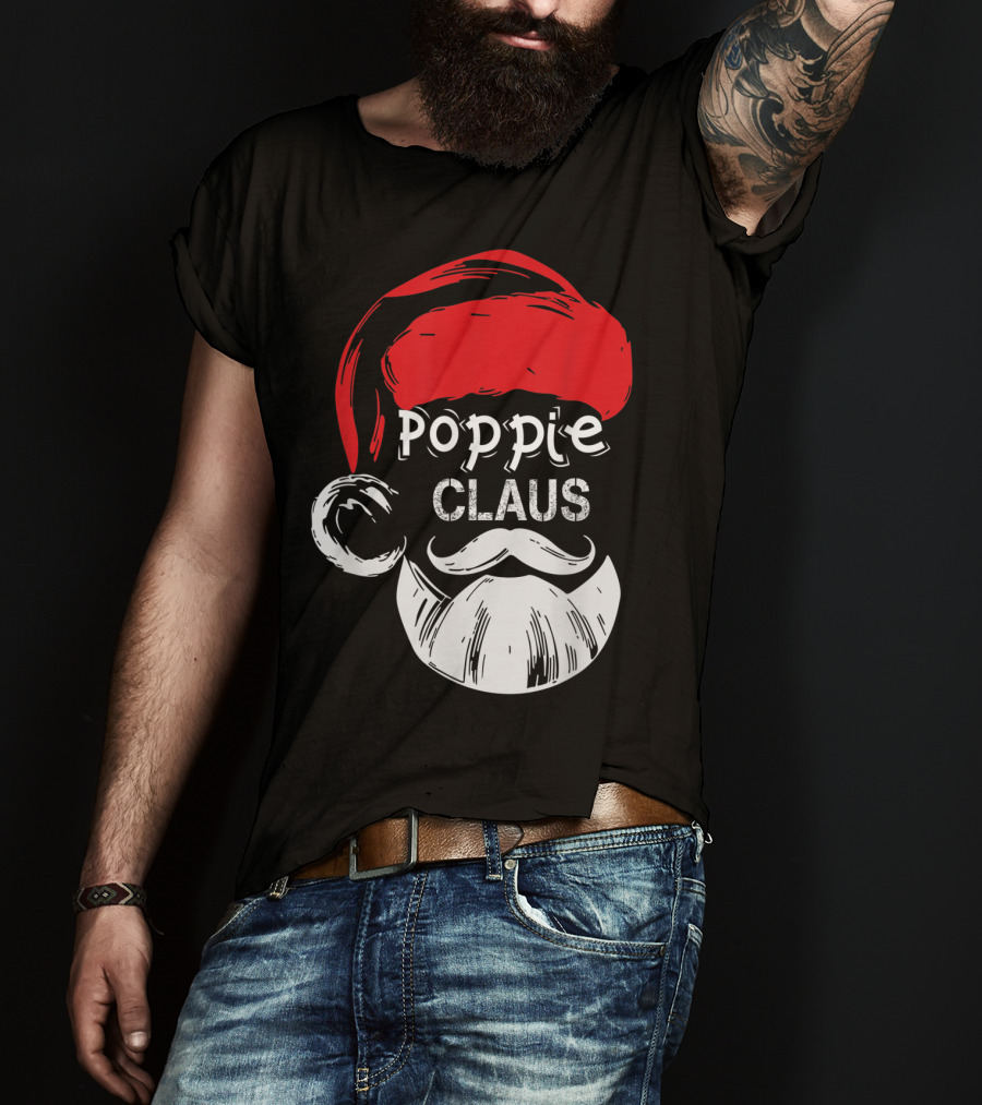 Poppie Claus Santa Hat Christmas Grandpa T-Shirt