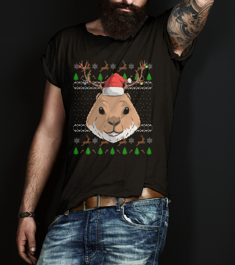 Prairie Dog Santa Claus Hat Antler Christmas Trees Reindeer Snowflakes T-Shirt