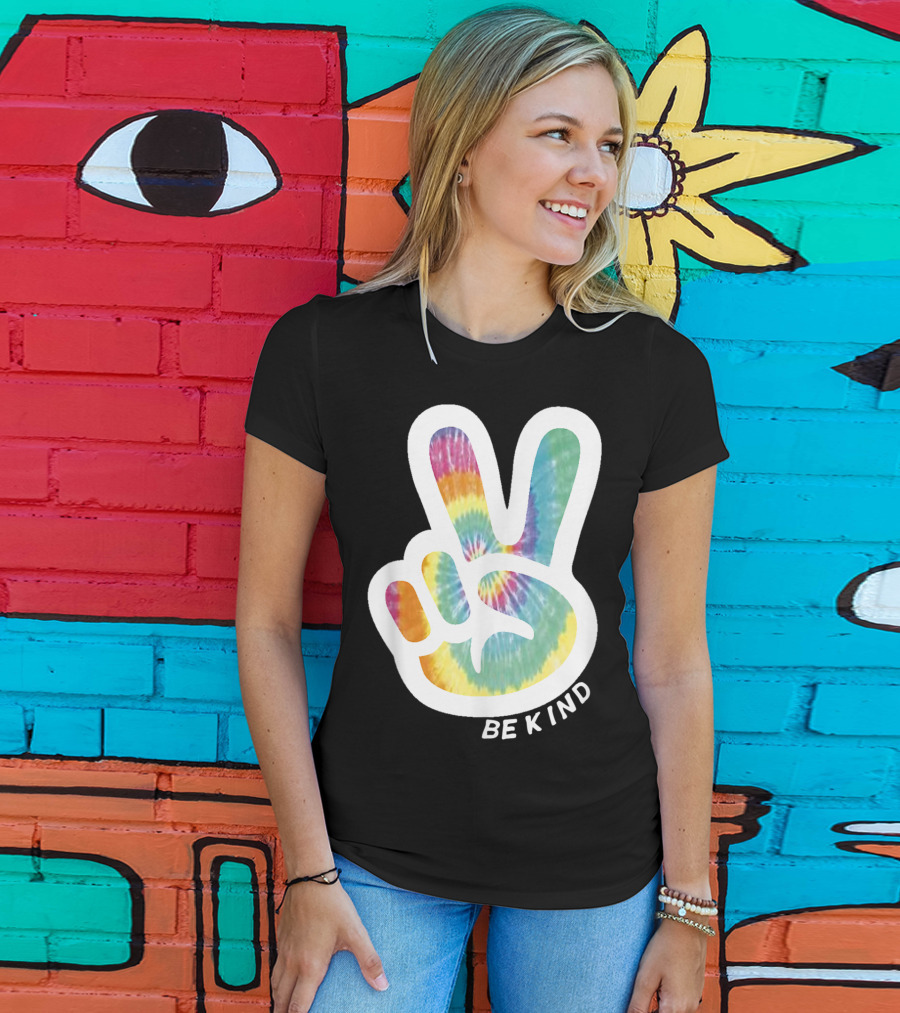 Retro Tie Dye Peace Sign Be Kind Peace Love Vibrant Colors T-Shirt