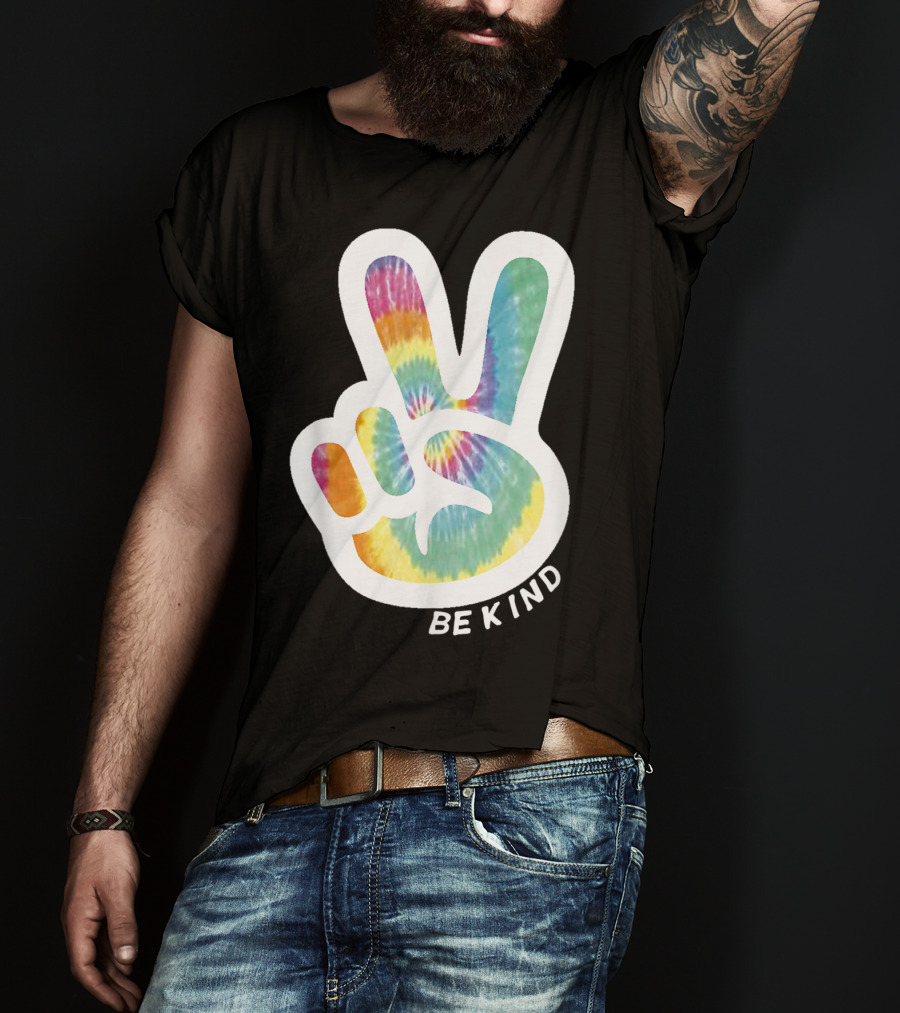 Retro Tie Dye Peace Sign Be Kind Peace Love Vibrant Colors T-Shirt
