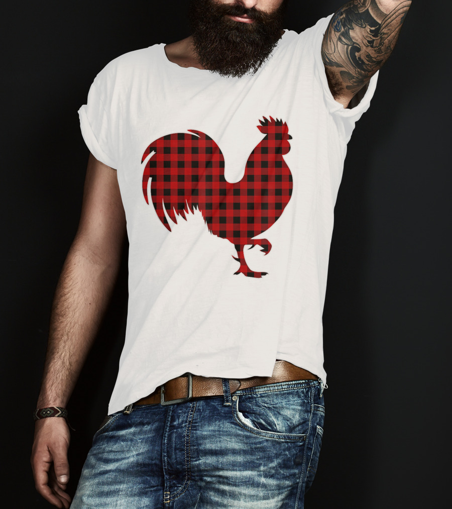 Rooster Red Plaid Buffalo Check T-Shirt