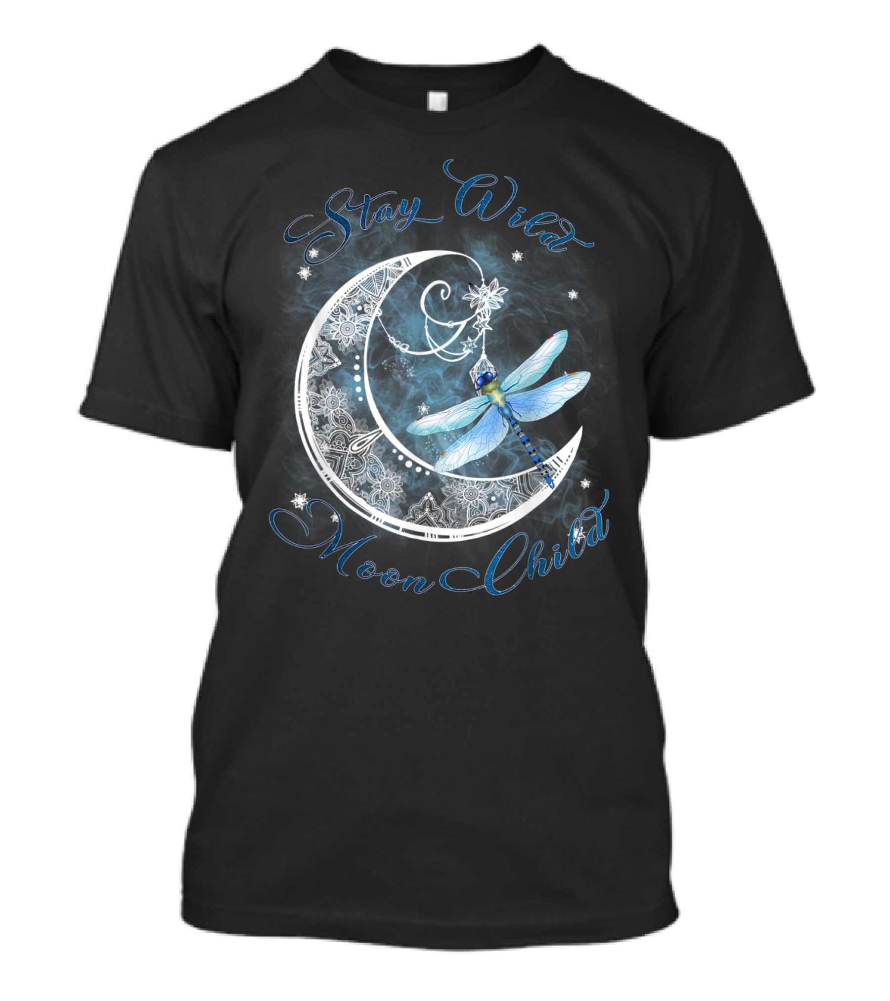 Stay Wild Moon Child Dreamy Dragonfly On Crescent Moon T-Shirt