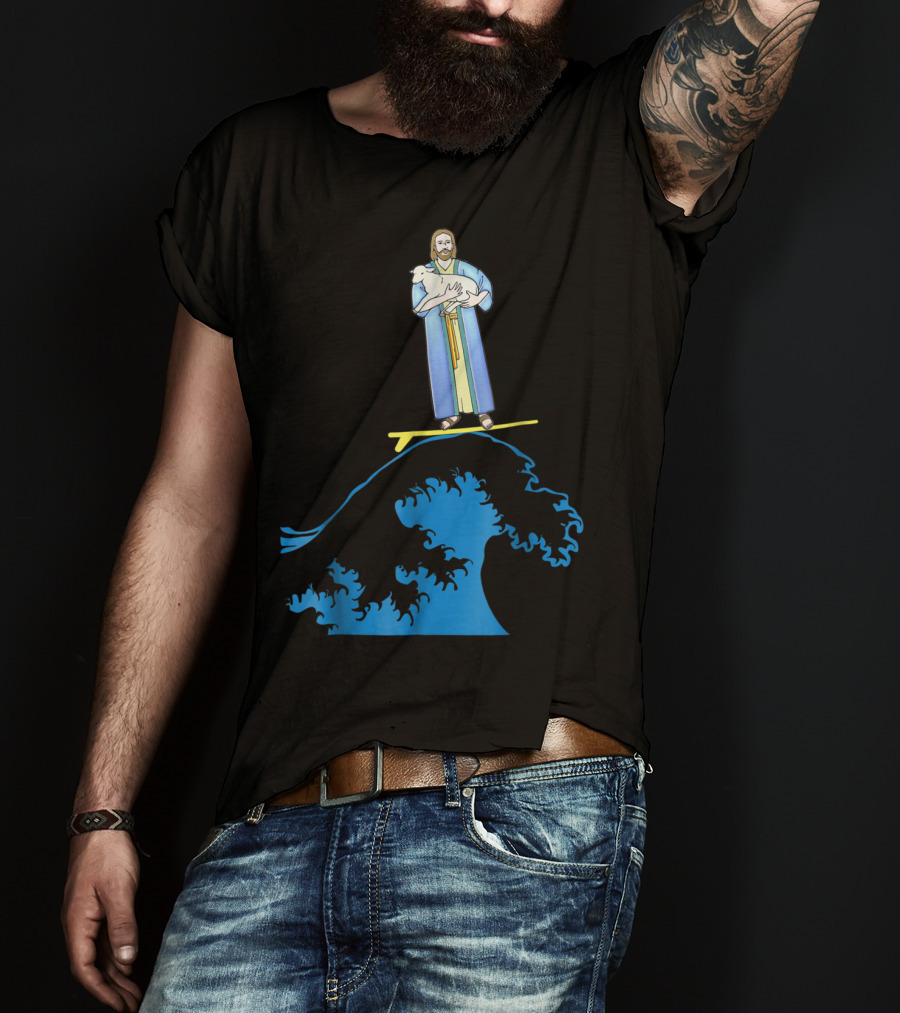 Surfing Jesus Riding The Wave With A Lamb T-Shirt