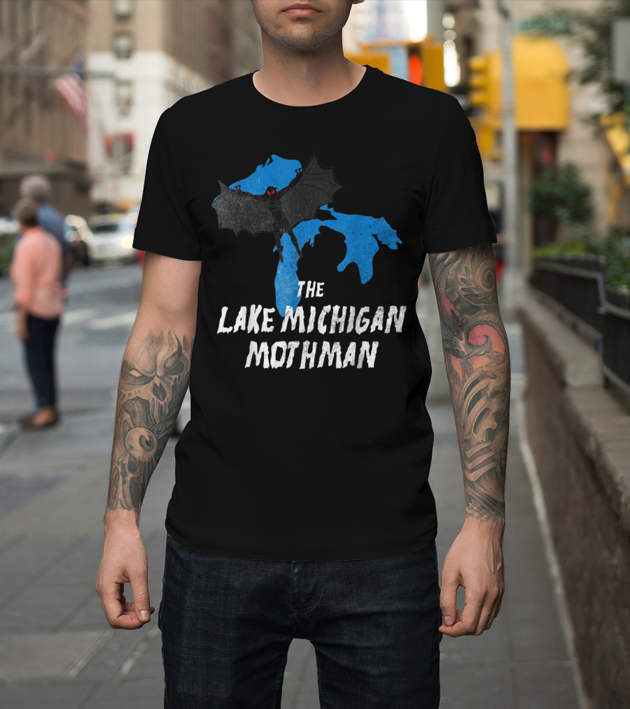The Lake Michigan Mothman Over Michigan Map With Black And Red Bat Monster T-Shirt