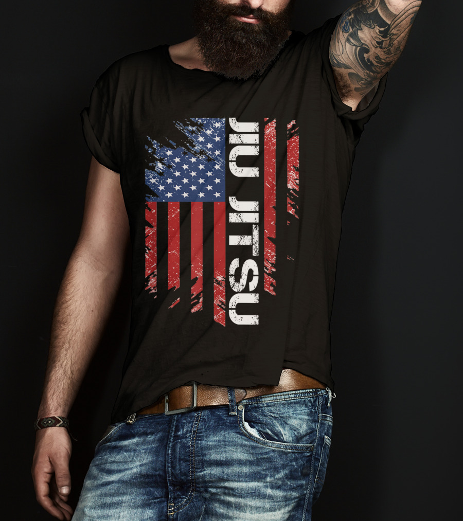 Vintage American USA Flag Jiu Jitsu T-Shirt