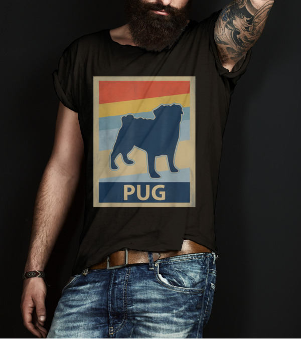 Vintage Pug Silhouette With Retro Stripes T-Shirt