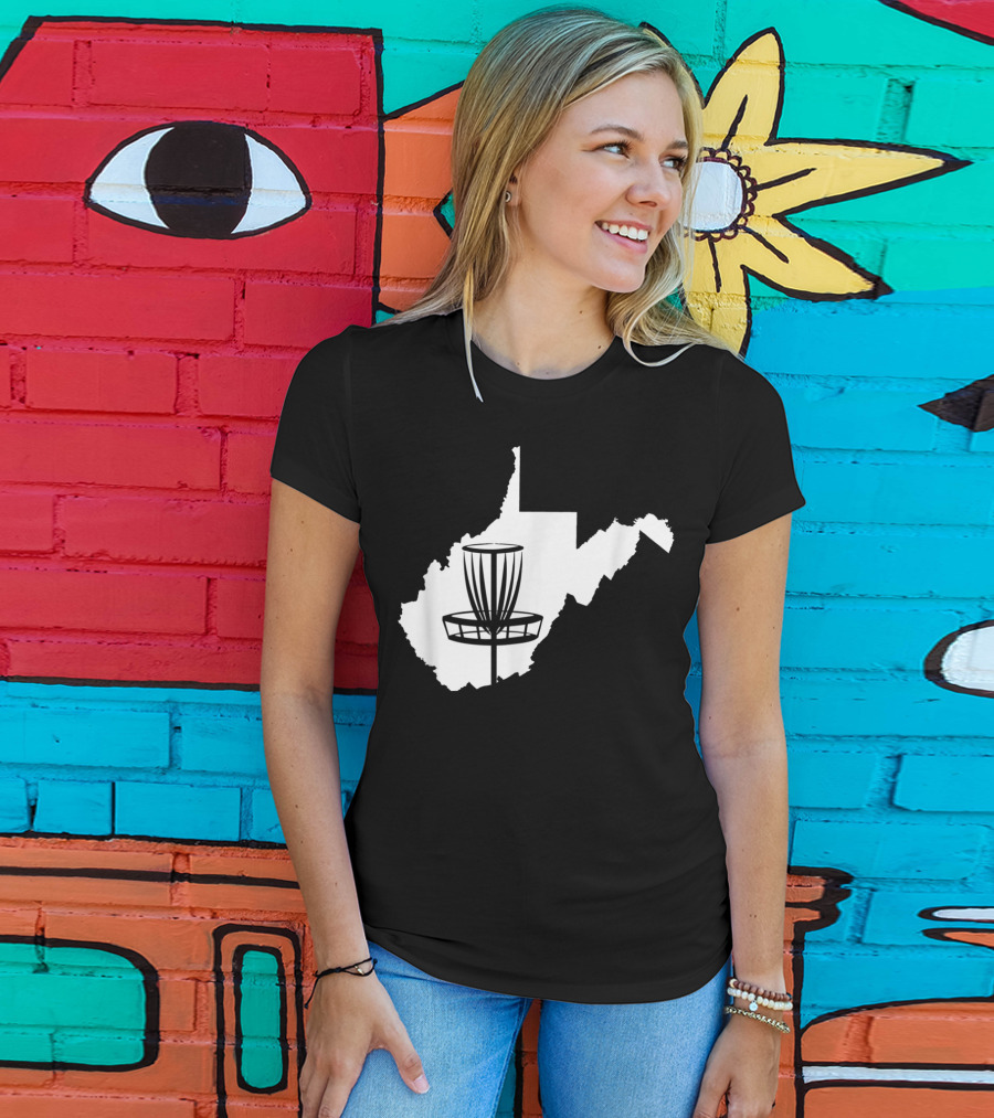 West Virginia Disc Golf State Map Basket T-Shirt