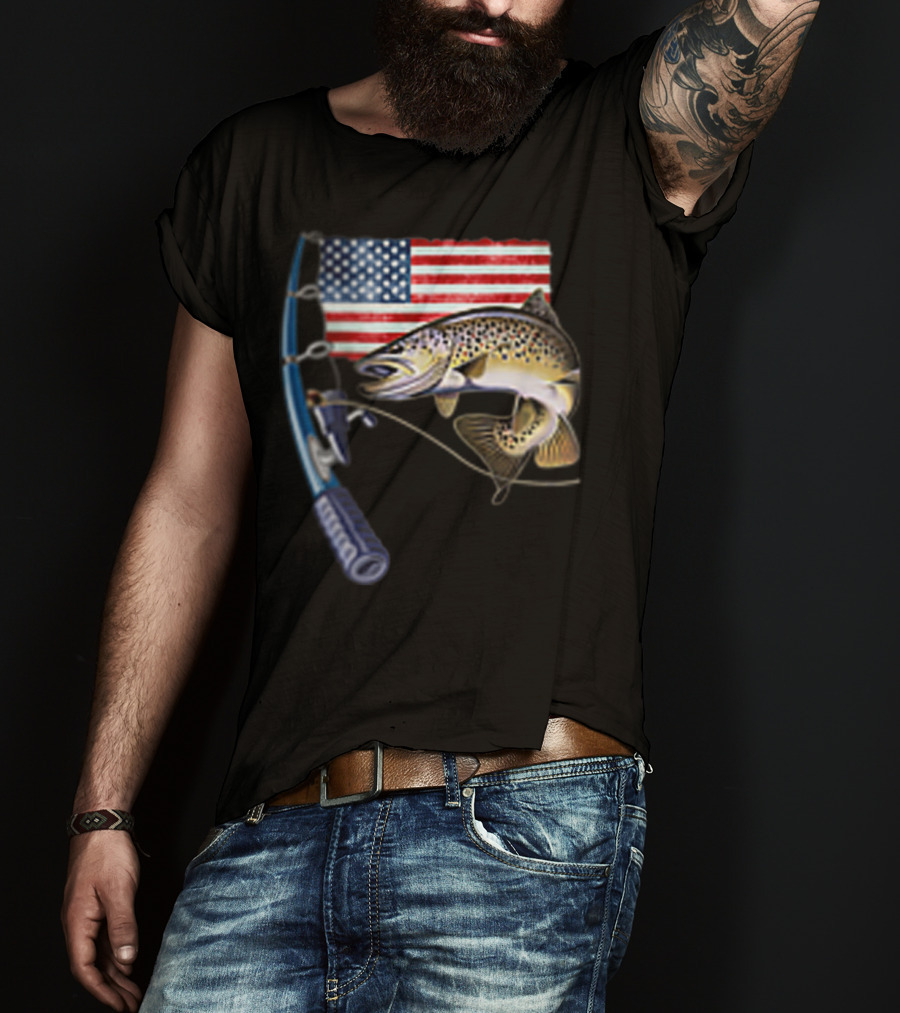 American Flag Fishing Hooked On A Feeling T-Shirt