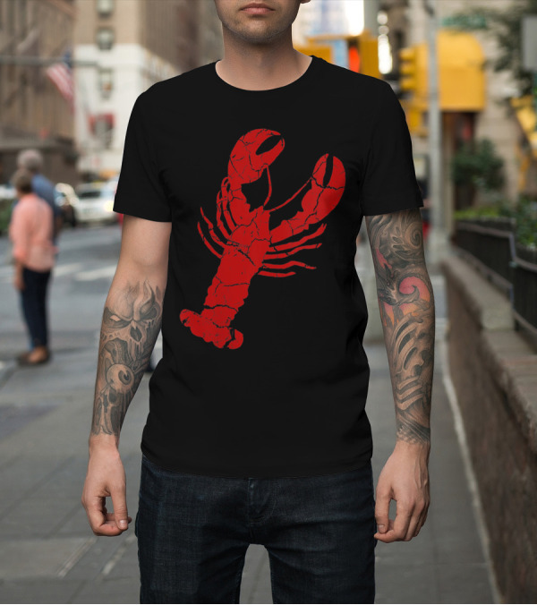 Shirt: Vintage Lobster Print Red Cracked T-Shirt Vintage Lobster Print Red Cracked T-Shirt