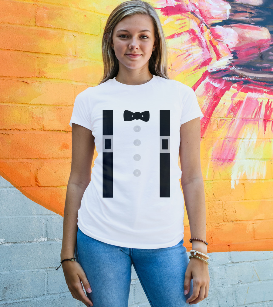 Amish Costume Bow Tie Suspenders Button T-Shirt
