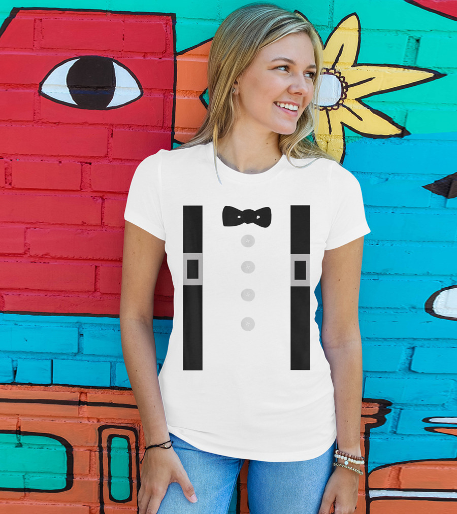 Amish Costume Bow Tie Suspenders Button T-Shirt
