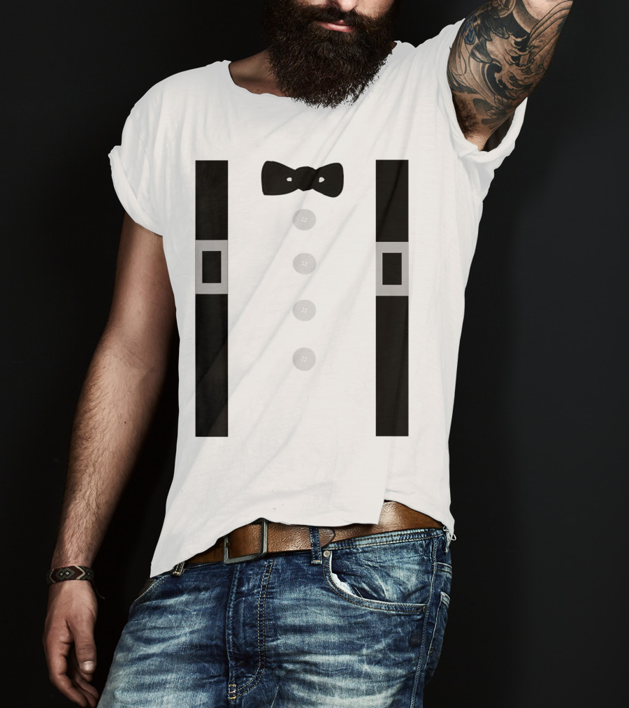 Amish Costume Bow Tie Suspenders Button T-Shirt