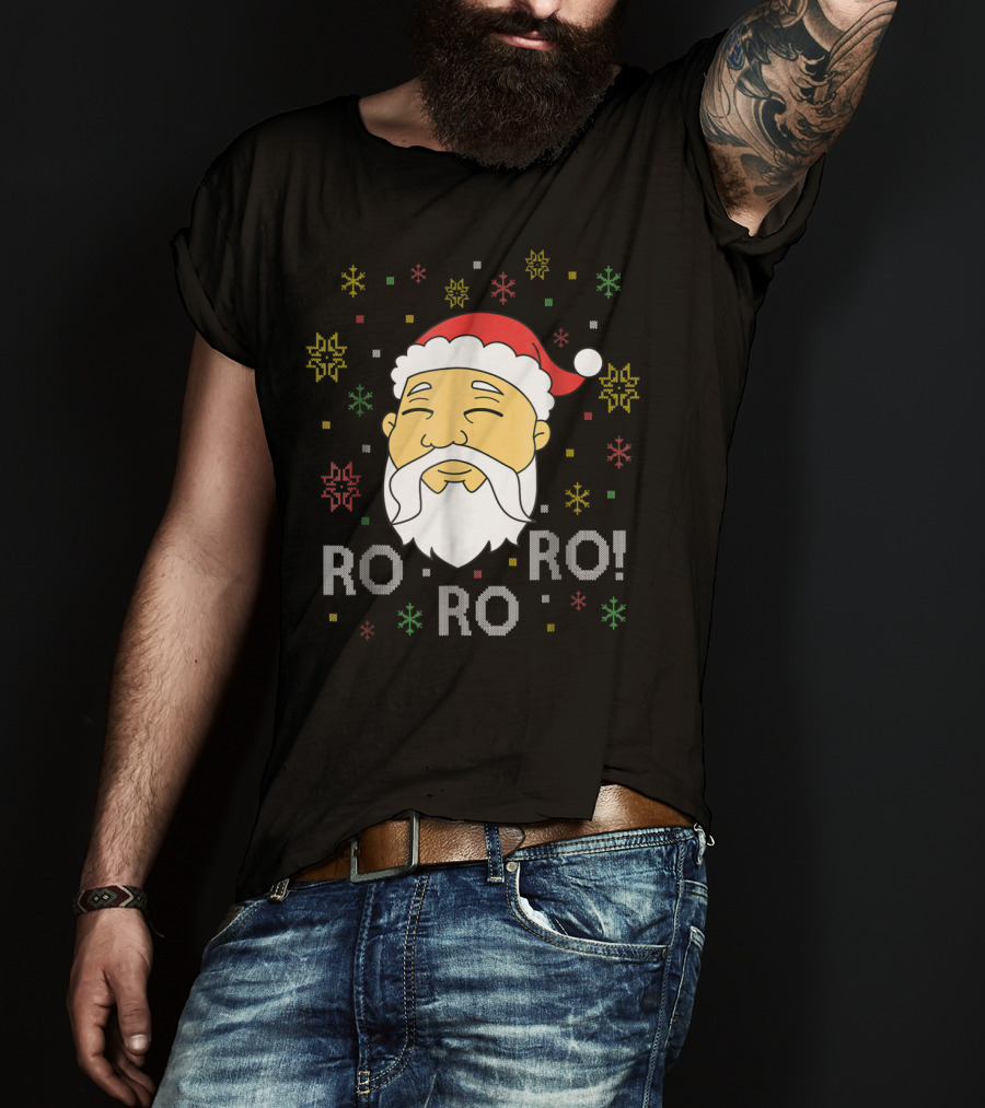 Asian Santa Claus Ro Ro Ro Funny Christmas Face With Snowflakes T-Shirt