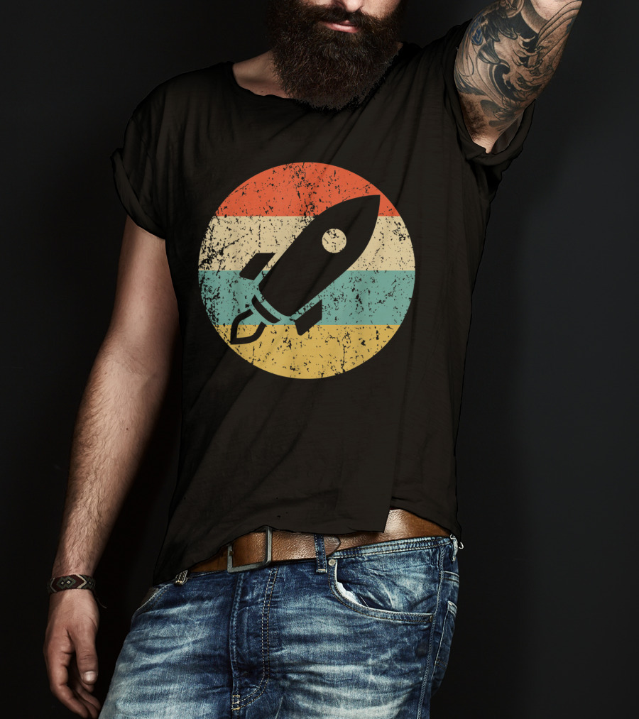 Astronau Vintage Space Ship Retro Rocket Stripes T-Shirt