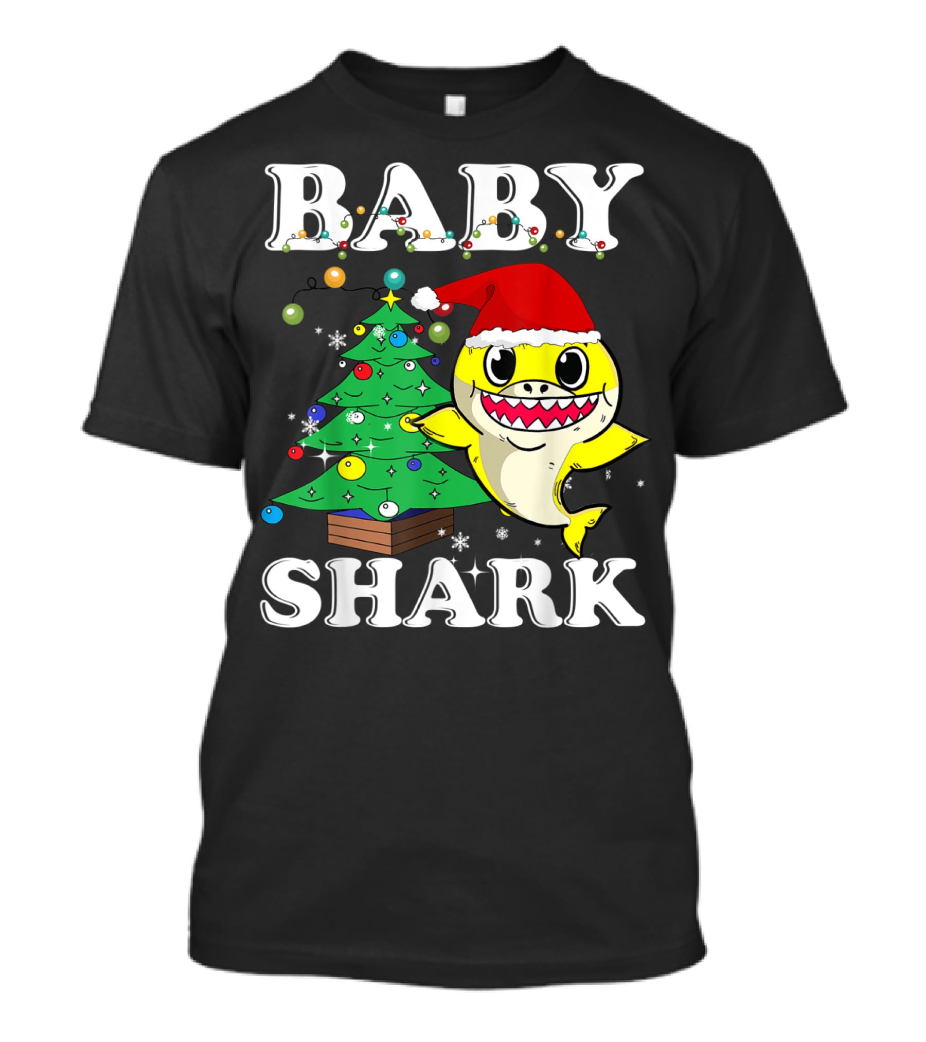Baby Shark Christmas Tree Santa Hat T-Shirt