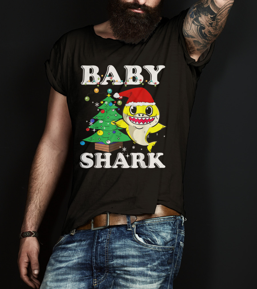 Baby Shark Christmas Tree Santa Hat T-Shirt