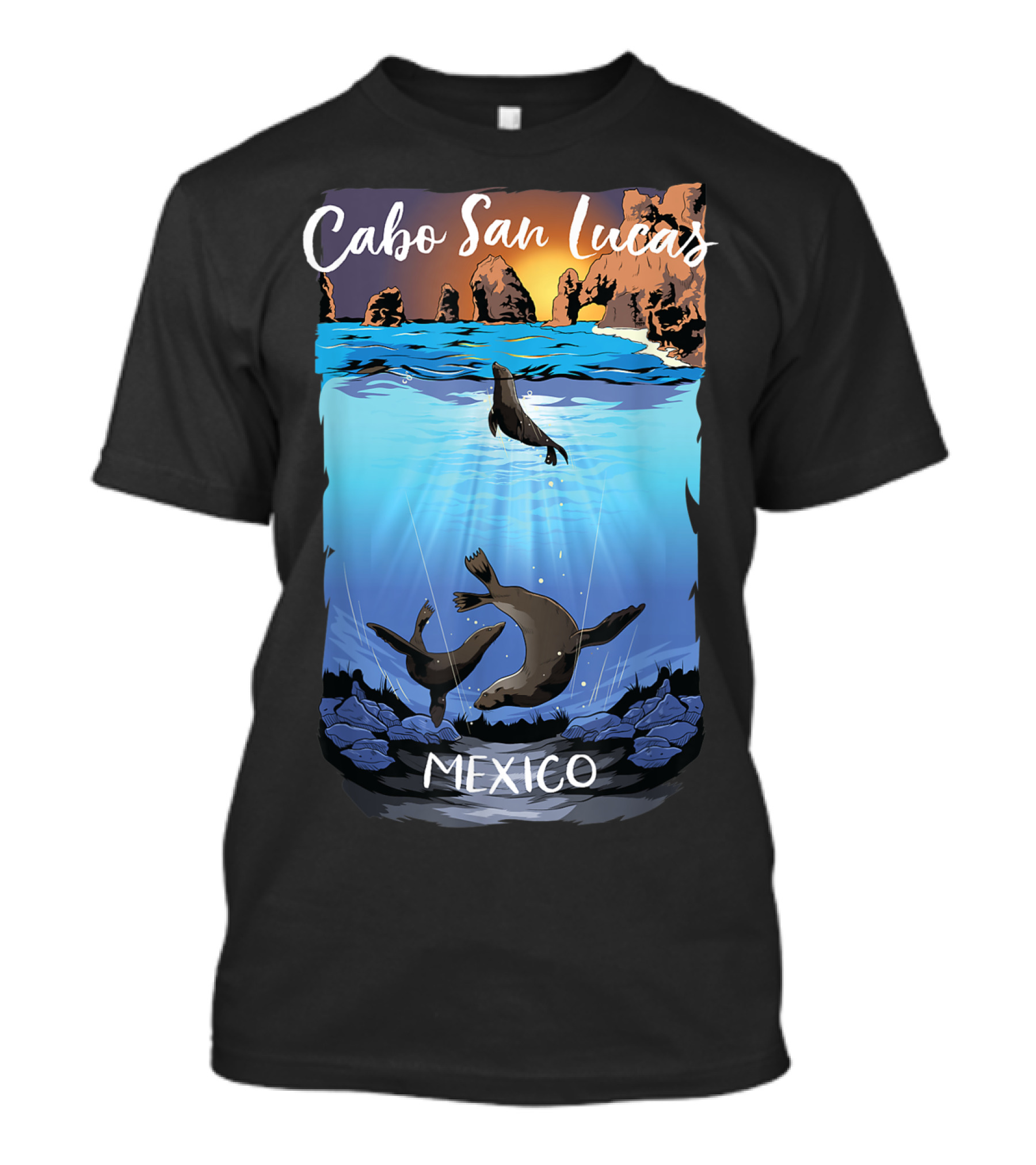 Cabo San Lucas Mexico Seals Ocean Rocks T-Shirt
