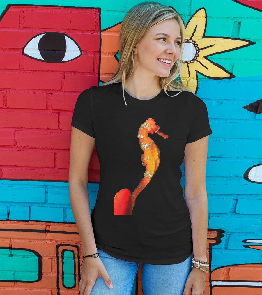 Beautiful Orange And Yellow Swimming Seahorse Figure T-Shirt